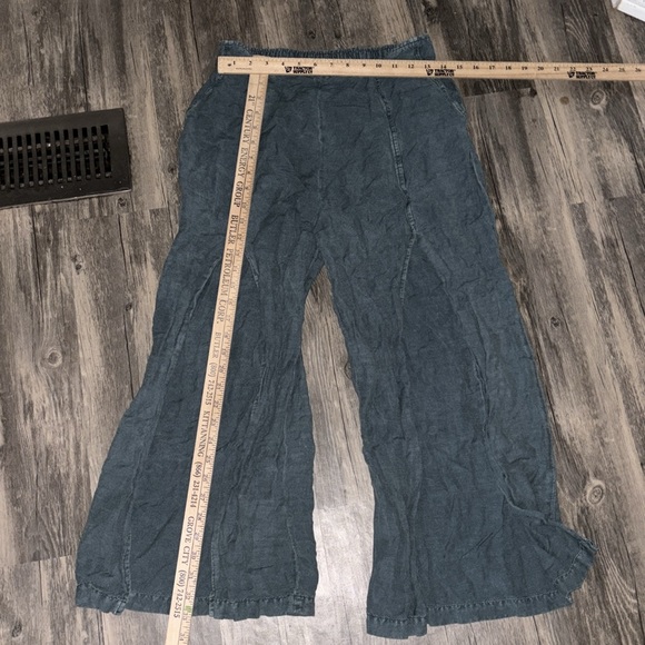 Young Fabulous Broke Cove Pant Green YFB Front Slits Crop Flare Washed Linen M - Picture 5 of 6